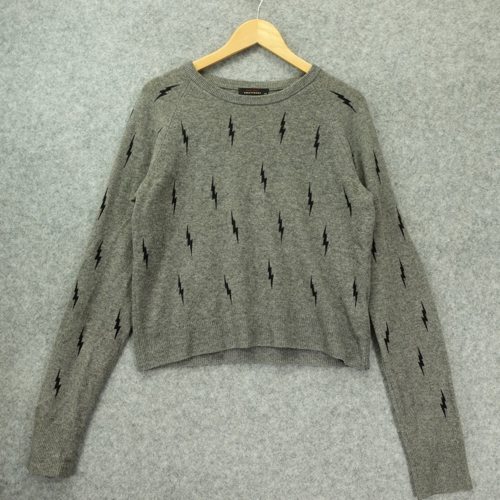 Equipment Kate Moss Ryder Lightning Bolt Cashmere Sweater L Gray Grunge $318
